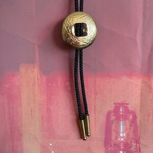 Vintage Western Bolo Tie – Gold Concho Slide | Black Cord